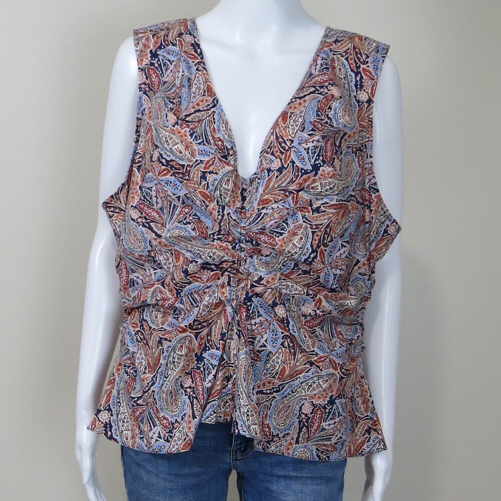 NEW Veronica Beard Aiden Paisley Print Center Ruched Top SIZE 16 - Picture 2 of 10